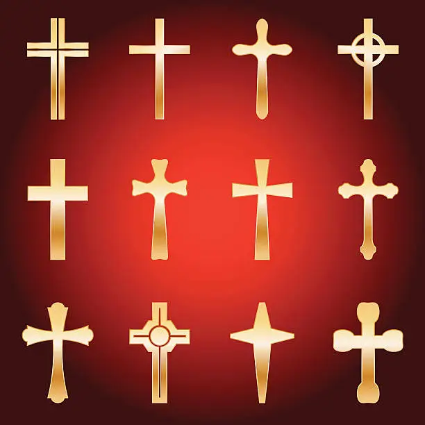 Vector illustration of Vector Set of Gold Crosses