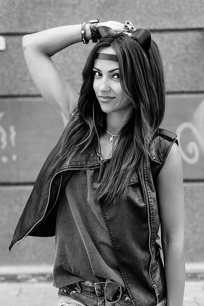 istock Bad girl with leather cat ears. 523920053