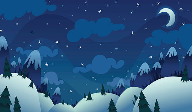 ilustrações, clipart, desenhos animados e ícones de frio de inverno noite - moon vector space night