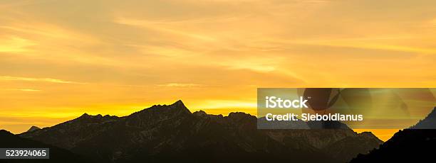 Sunset Above The Vinschgau With Mountain Silhouette Stock Photo - Download Image Now