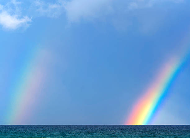 istock Beautiful double rainbow against a blue sky 523924135