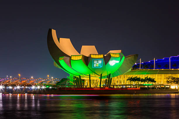 Marina Bay, Singapore - October 23, 2014: view of the ArtScience Museum at Marina Bay Sands, Singapore. ArtScience Museum is designed by Moshe Safdie. It become a famous tourist attractions in Singapore.
