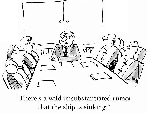 Company Rumor "There's a wild unsubstantiated rumor that the ship is sinking." old ladies gossiping stock illustrations