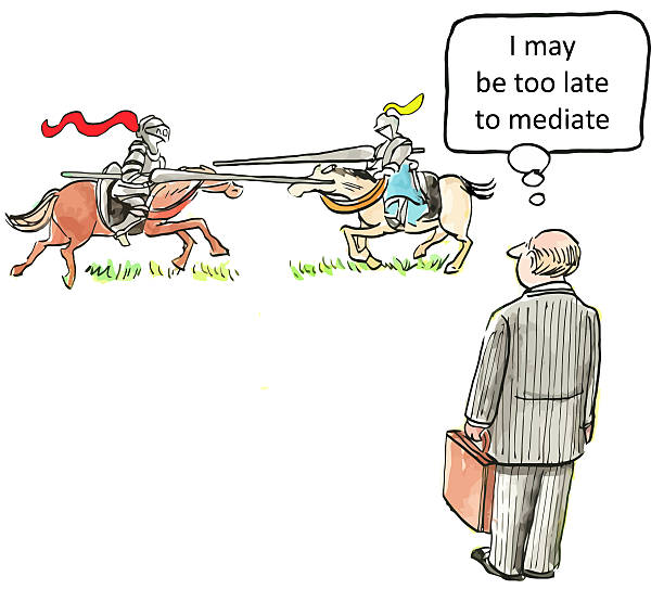 Mediation and Divorce 'I may be too late to mediate.' lawyer cartoon stock illustrations