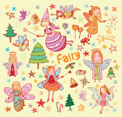 doodle of fairies and angels. vector illustration.