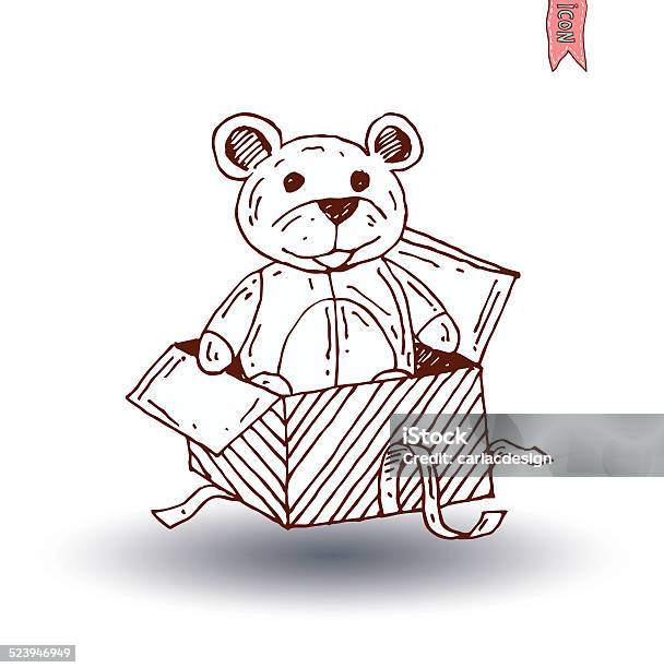 Teddy Bear Christmas Gift In Box Vector Illustration Stock Illustration - Download Image Now