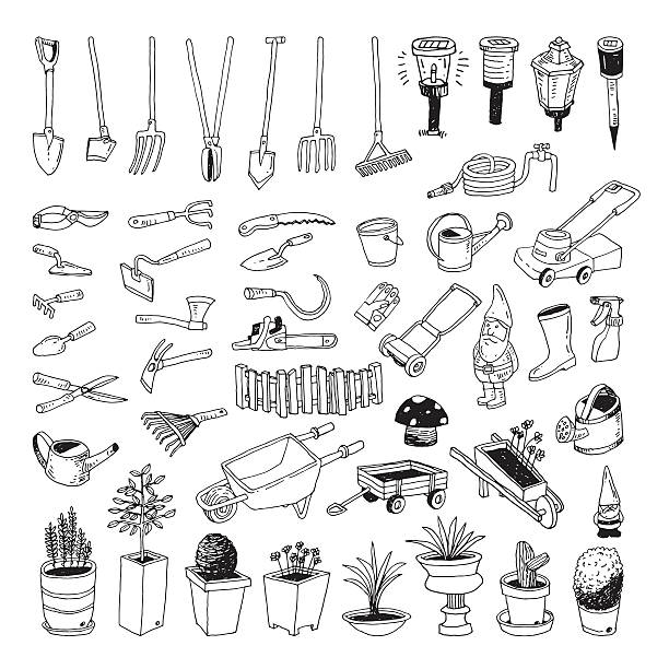 Gardening Tools, illustration vector. Gardening Tools, illustration vector. farm drawings stock illustrations