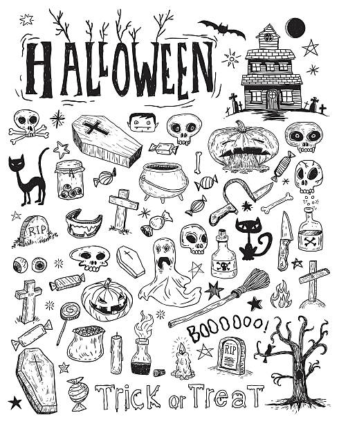 хэллоуин каракули elements. векторная иллюстрация - bat halloween human eye horror stock illustrations