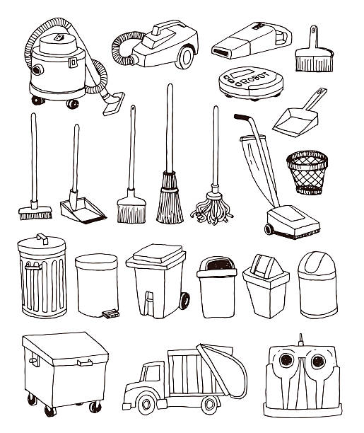 trash icons set, vector illustration trash icons set, vector illustration cleaning drawings stock illustrations