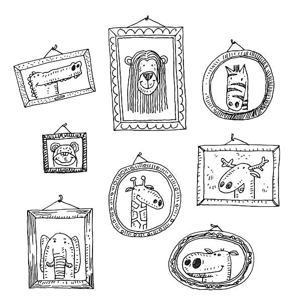 Set picture frames with animals portrait, hand drawn vector illustration. Set picture frames with animals portrait, hand drawn vector illustration. doodle photos stock illustrations