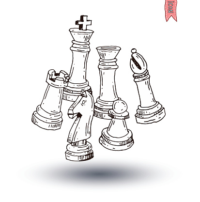 peças de xadrez em estilo de desenho em um fundo preto isolado. fundo da  web do clube de xadrez. ilustração vetorial desenhada à mão. 10639654 Vetor  no Vecteezy