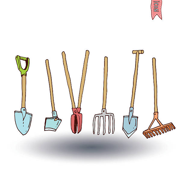 ogrodnictwo narzędzia, ilustracja wektorowa. - shovel spring claw hobbies stock illustrations
