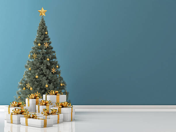 istock Green Christmas Tree with Golden Gifts 523951721