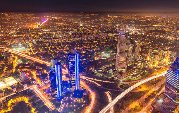 istock Aerial view Istanbul business district by night 523963629