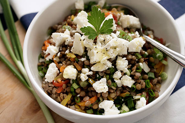 lentilha salada - green lentil imagens e fotografias de stock