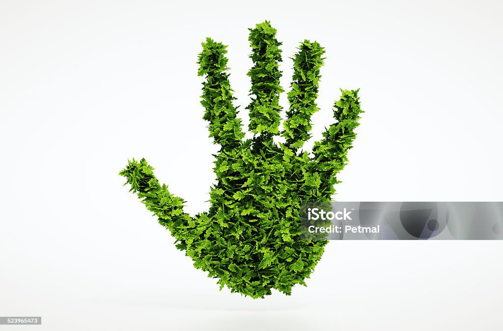 Ecology leaf hand symbol Isolated 3d render leaf hand symbol with white background Handprint Stock Photo