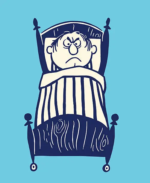 Vector illustration of Angry Man in Bed