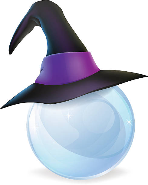 crystal ball und hexen hut - witchs hat stock-grafiken, -clipart, -cartoons und -symbole