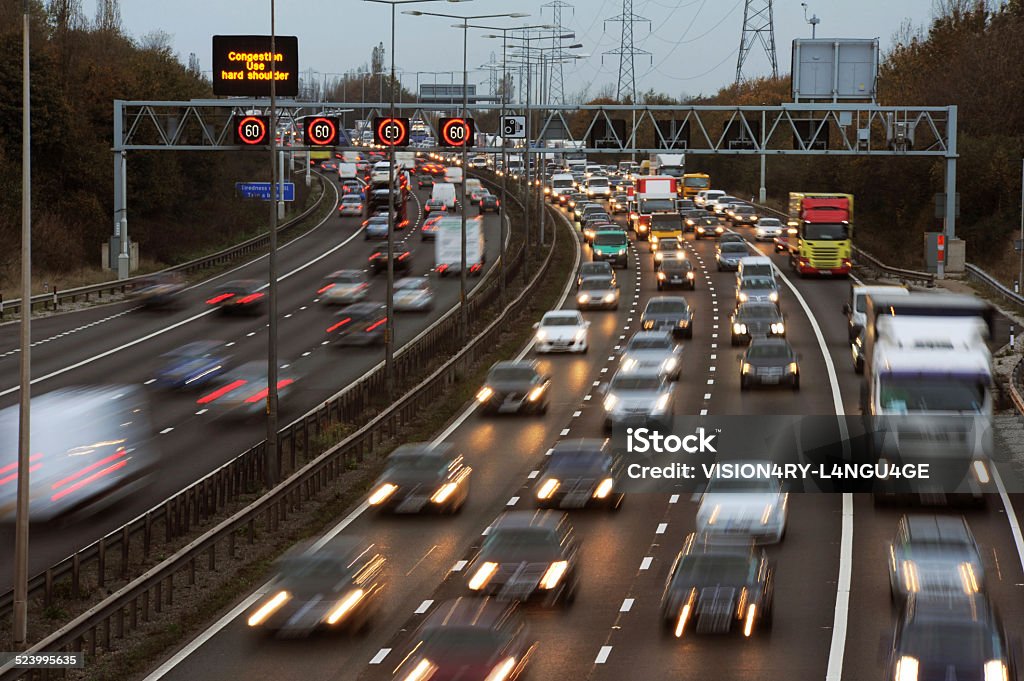 M6 Congestion Rush Hour Traffic on the M6 Motorway, Walsall,UK. Multiple Lane Highway Stock Photo