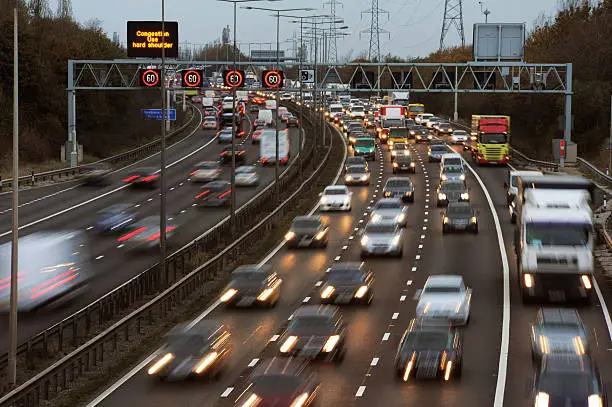 Rush Hour Traffic on the M6 Motorway, Walsall,UK.