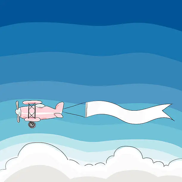 Vector illustration of Airplane banner on bluesky vector background cute painting