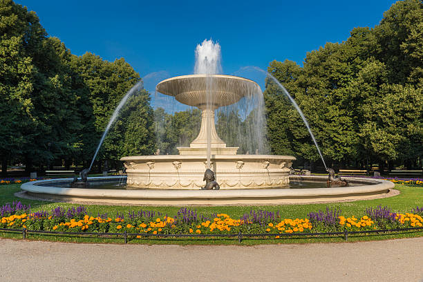fonte em varsóvia - statue architecture sculpture formal garden imagens e fotografias de stock