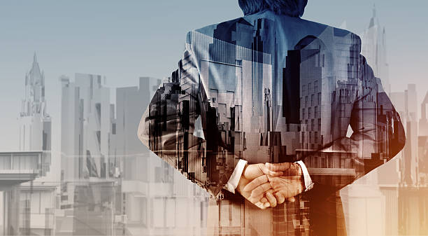 istock Double exposure of businessman 523997039