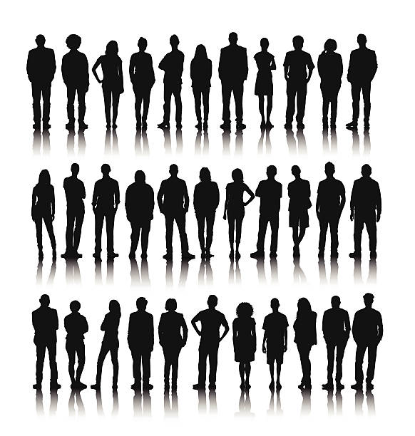 vektor der gruppe von menschen stehen - people in a row group of people in a row togetherness stock-grafiken, -clipart, -cartoons und -symbole