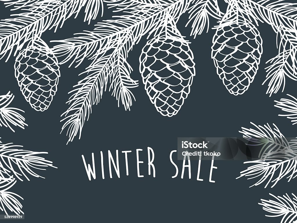 L'hiver. Fond d'hiver avec des branches de pin avec des plots. - clipart vectoriel de Pomme de pin libre de droits