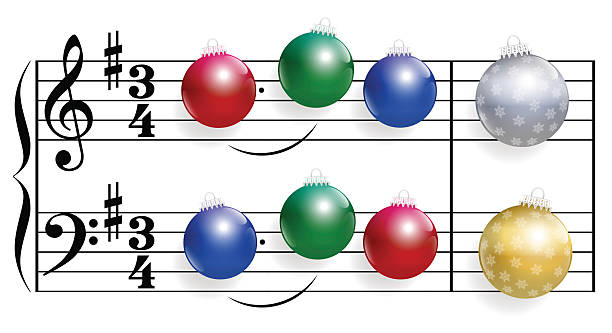 ilustrações, clipart, desenhos animados e ícones de música bolas de natal - melodic