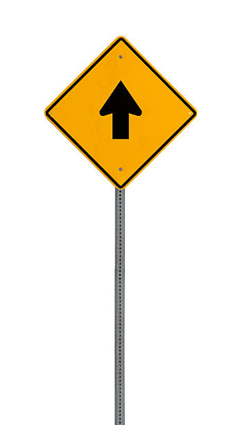 Panneau d'avertissement de route jaune isolé - Photo