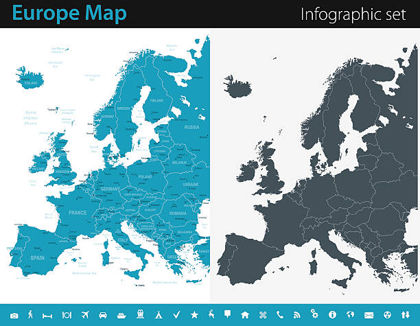 europa-karte-infografik satz - map topography topographic map symbol stock-grafiken, -clipart, -cartoons und -symbole