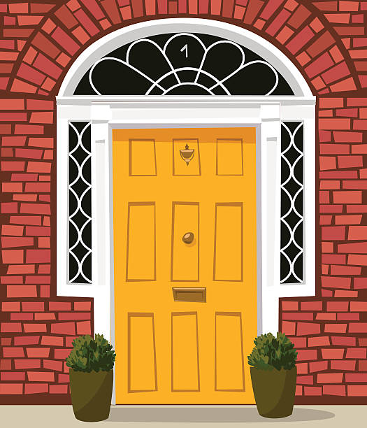 illustrazioni stock, clip art, cartoni animati e icone di tendenza di vecchio stile porta anteriore. - republic of ireland irish culture cottage door