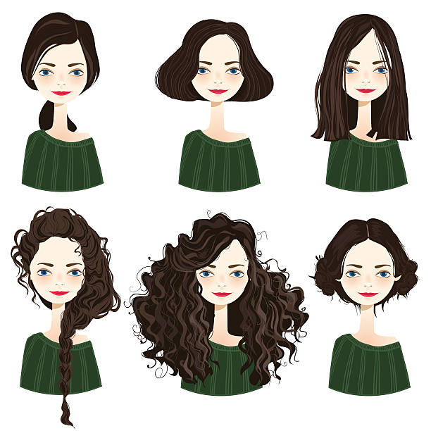 のセットスタイリッシュな女性のヘアをスタイリングします。 - hairstyle long hair curly hair women点のイラスト素材／クリップアート素材／マンガ素材／アイコン素材
