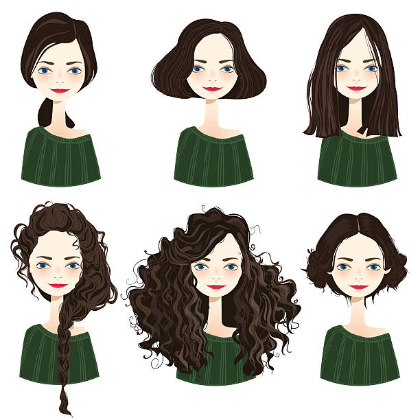 zestaw stylowe damskie włosy. - hairstyle long hair curly hair women stock illustrations