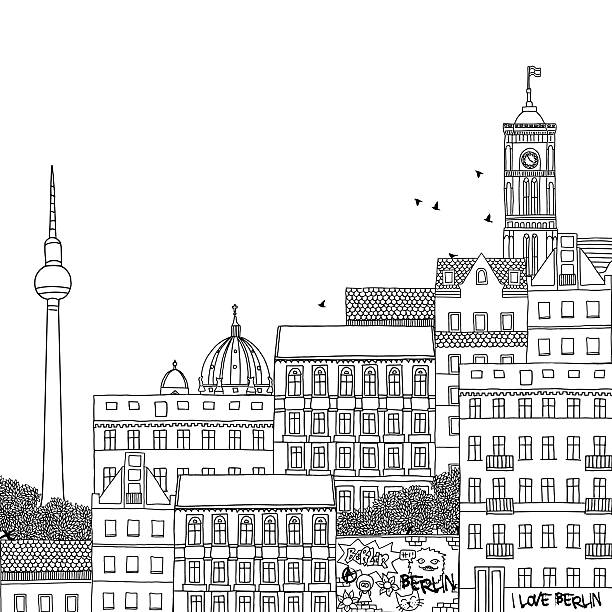 handgezeichnet abbildung eines berlin - berlin alexanderplatz stock-grafiken, -clipart, -cartoons und -symbole