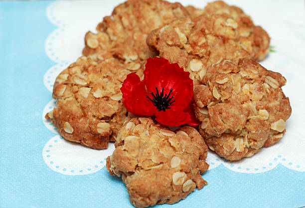 istock Australian Anzac biscuits with red poppies 524009164