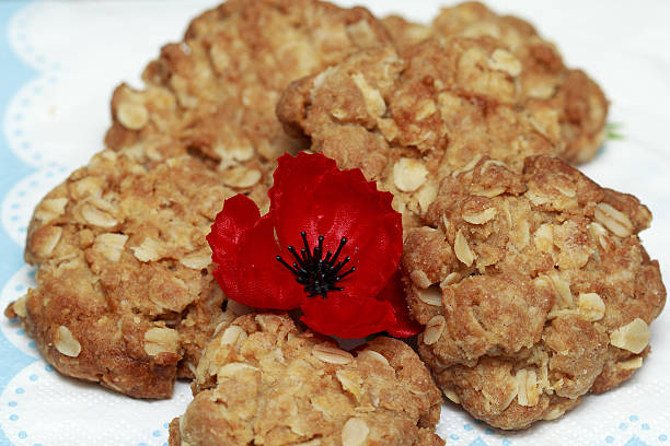 istock Australian Anzac biscuits with red poppies 524009218
