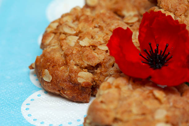 istock Australian Anzac biscuits with red poppies 524009288