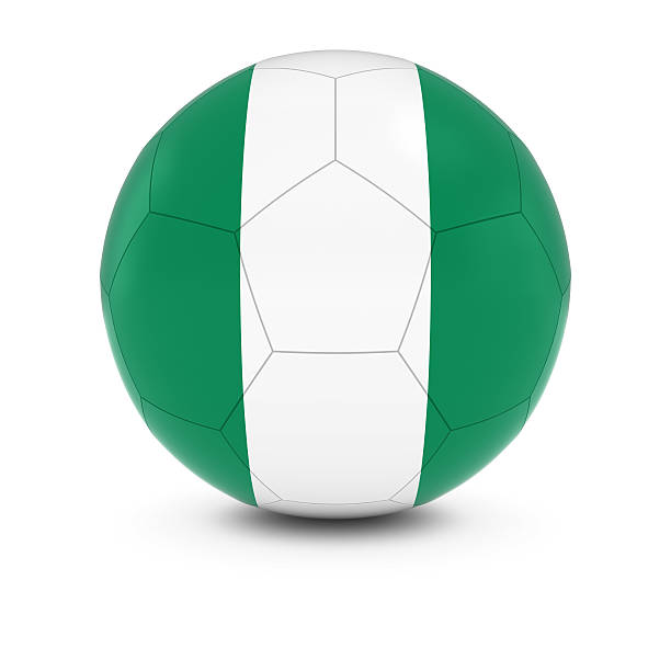 ナイジェリアフットボールナイジェリアサッカーボールの上の旗 - nigerian flag nigerian culture three dimensional shape nigeria ストックフォトと画像