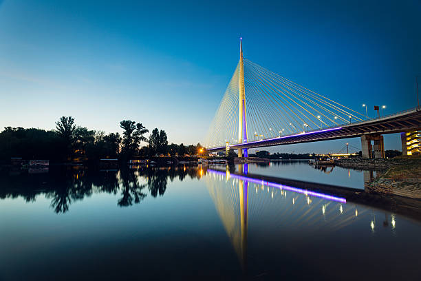 istock Ada Bridge at night, Belgrade, Serbia 524010288