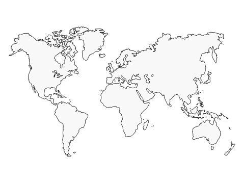 Outlines of the continents on the white background
