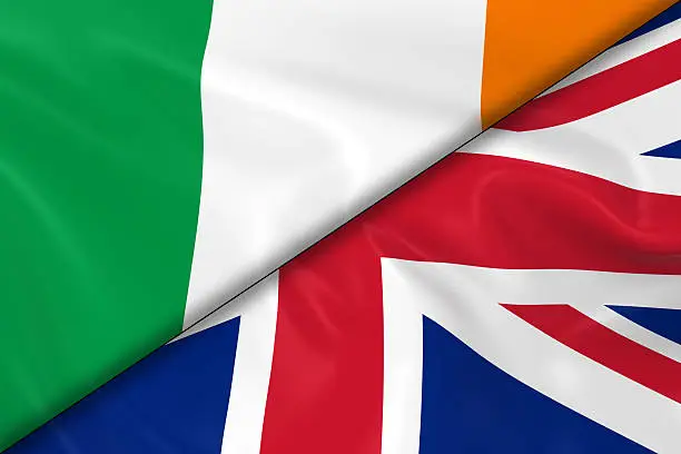 Photo of Flags of Ireland and the United Kingdom Divided Diagonally