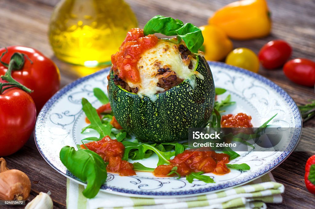 Stuffed zucchini with minced meat Cheese Stock Photo