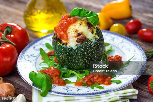 Stuffed Zucchini With Minced Meat Stock Photo - Download Image Now - Cheese, Cooking, Dinner