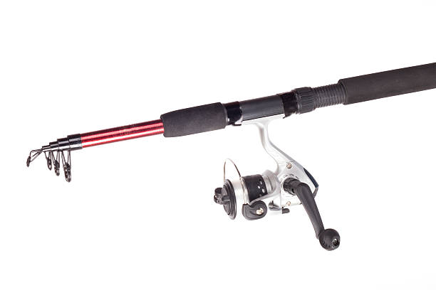 istock Red Fishing Reel and rod 524014144