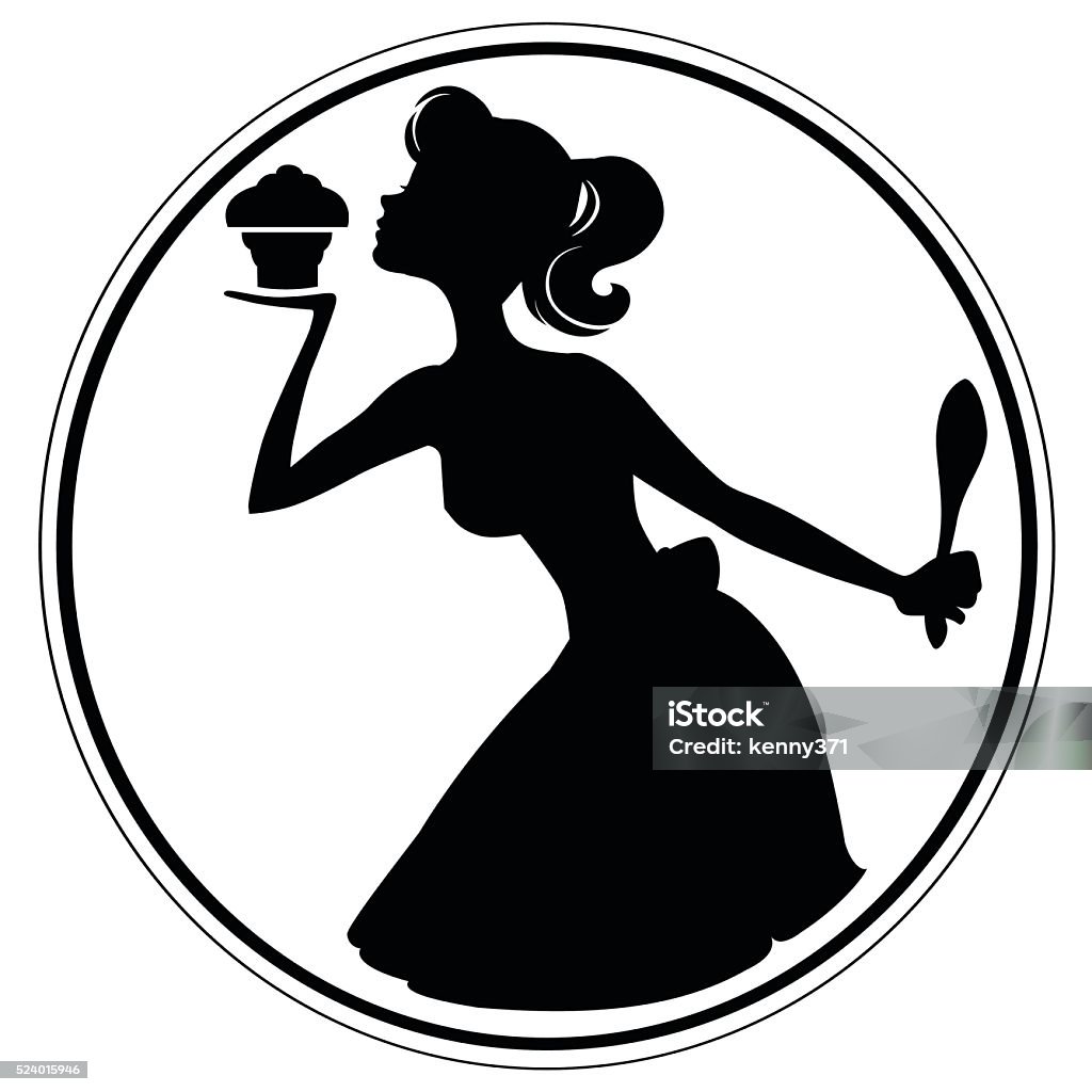 Cupcake girl Cute girl with cupcake. Frame, cupcake and spoon on different layers for easy to use and edit In Silhouette stock vector