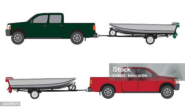 Boottrailer Und Abholung Über Nacht Stock Vektor Art und mehr Bilder von Wasserfahrzeug - Wasserfahrzeug, Anhänger, Kleinlastwagen