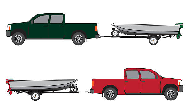 Boat Trailer and Pickup vector art illustration