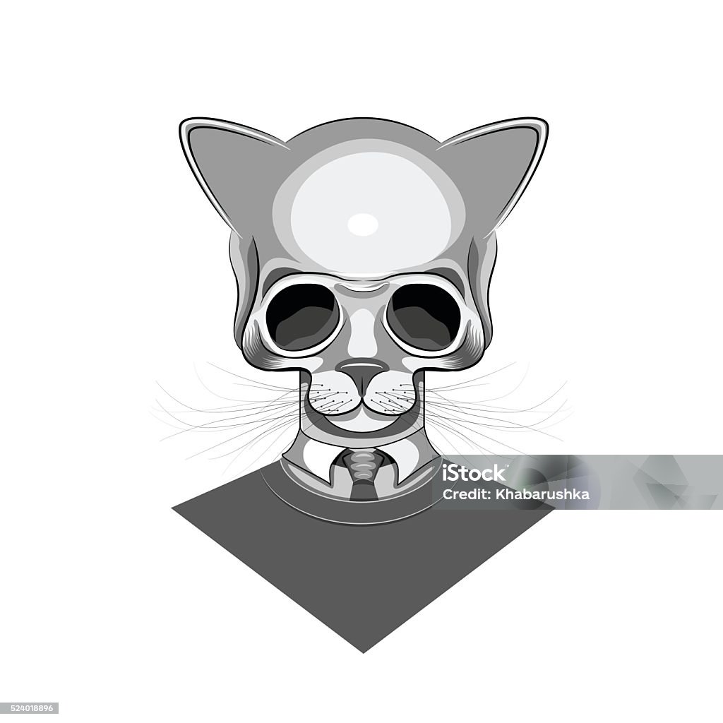 Scull Cat In Cardigan with a Tie. Scull Cat In Cardigan with a Tie. Vector Illustration Adult stock vector